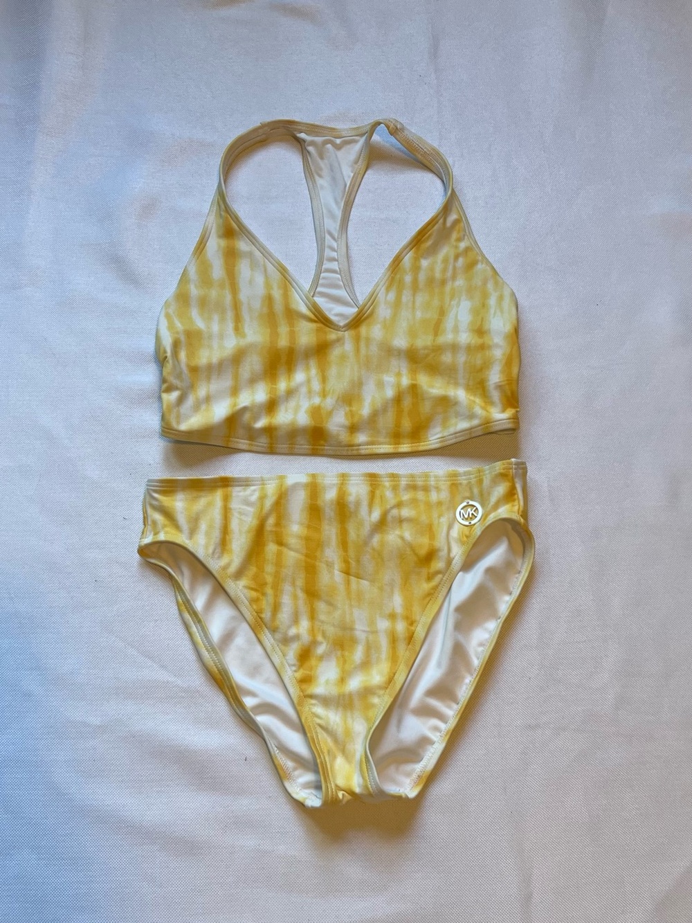 Michael Kors Yellow Tie Dye Racerback Logo Bikini Set Size M